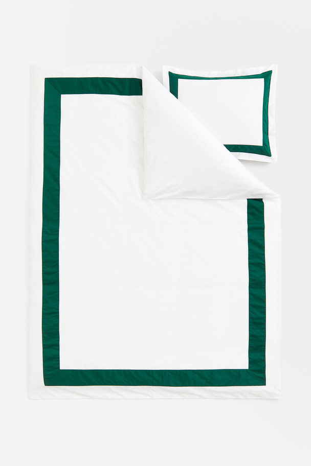 H&M HOME Cotton Sateen Duvet Cover Set Green/patterned