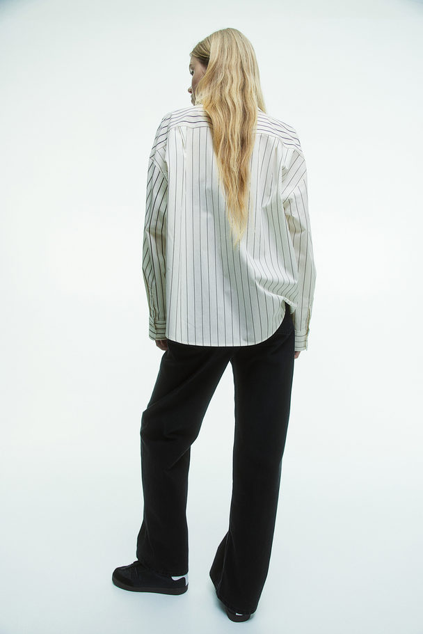 H&M Oversized Skjorte I Bomull Cream/stripet