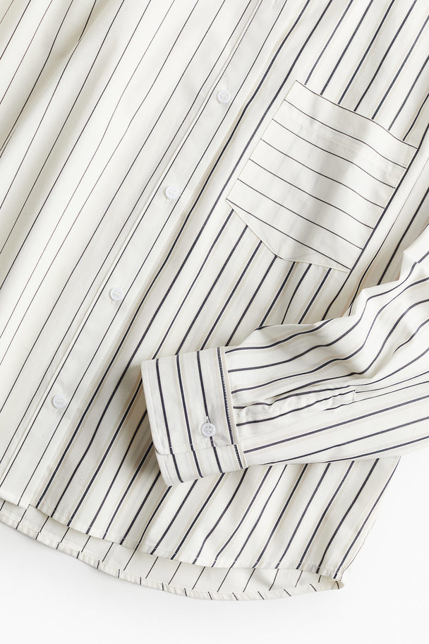 H&M Oversized Cotton Shirt Cream/striped