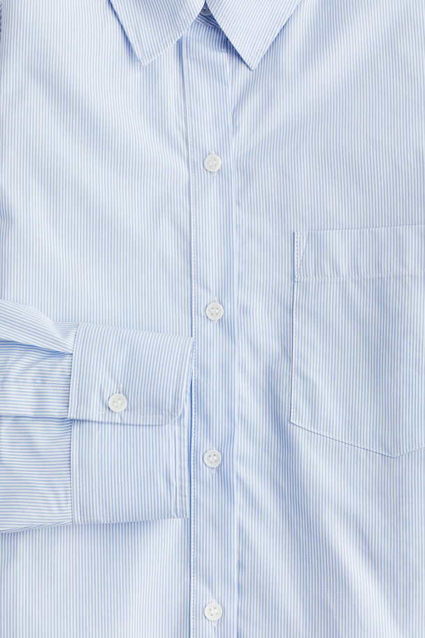 H&M Oversized Cotton Shirt Light Blue/striped