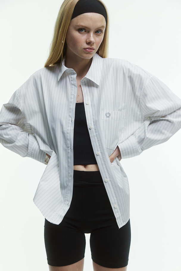 H&M Oversized Cotton Shirt White/pinstriped