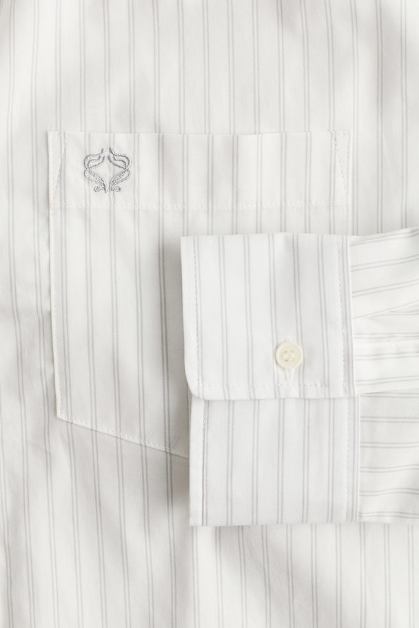 H&M Oversized Cotton Shirt White/pinstriped