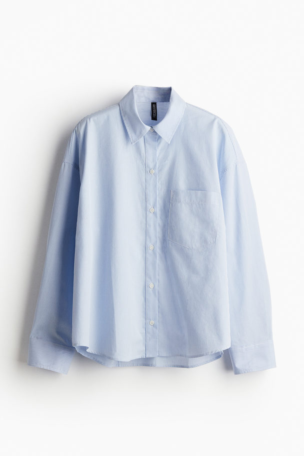 H&M Oversized Cotton Shirt Light Blue/striped