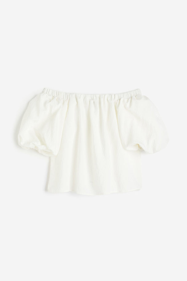 H&M Off-Shoulder-Bluse mit Puffärmeln Weiß