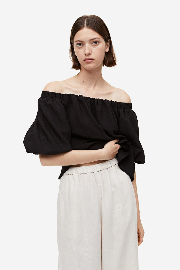 H&M Off-Shoulder-Bluse mit Puffärmeln Schwarz