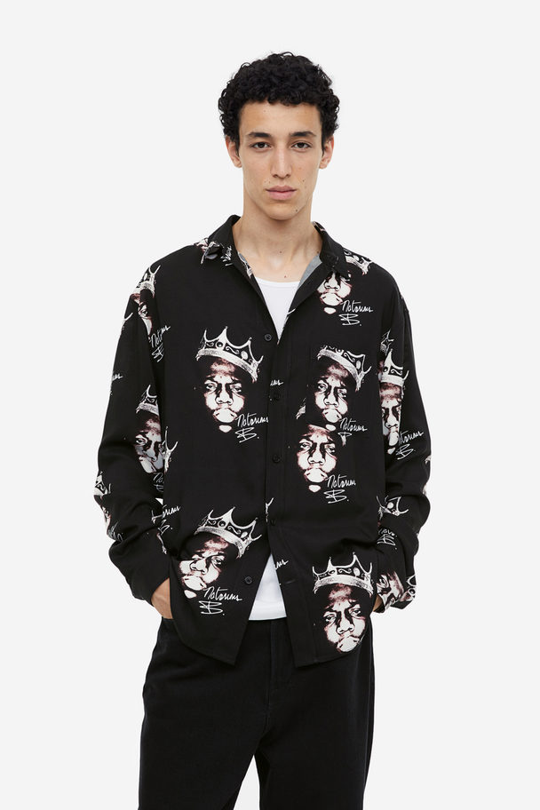 H&M Overhemd Met Print - Relaxed Fit Zwart/the Notorious B.i.g.