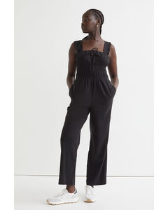 Linen-blend Jumpsuit Black