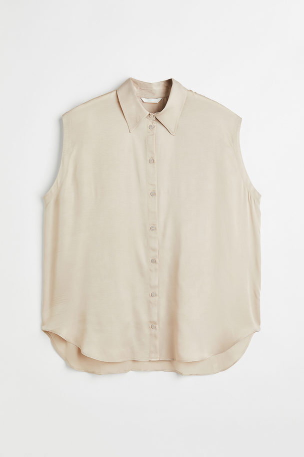 H&M H&m+ Sleeveless Satin Shirt Light Beige