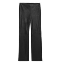 Cropped Stretch Leather Trousers Black