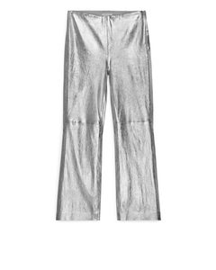 Cropped Stretch Leather Trousers Silver
