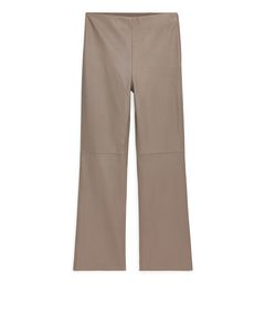 Cropped Stretch Leather Trousers Dark Beige