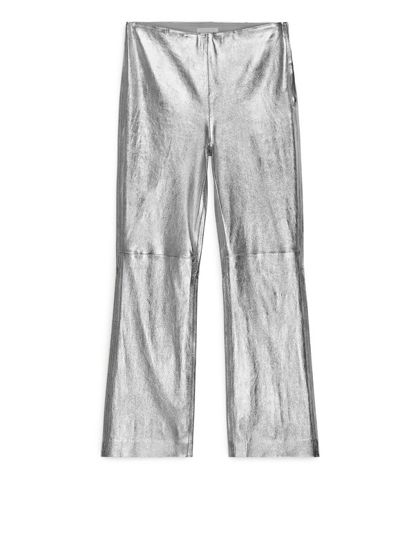 ARKET Cropped Stretch Leather Trousers Silver