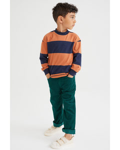 2-piece Cotton Top And Trousers Set Dark Green/block-striped