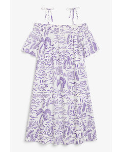 Off-Shoulder-Kleid Lila Dschungel-Print
