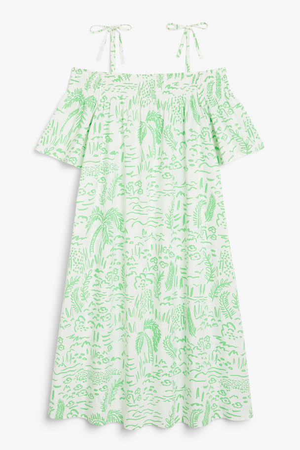 Monki Off-Shoulder-Kleid Grüner Dschungel-Print