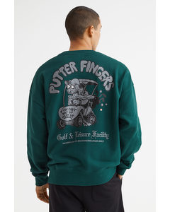 Sweatshirt Med Tryk Relaxed Fit Mørkegrøn/putter Fingers