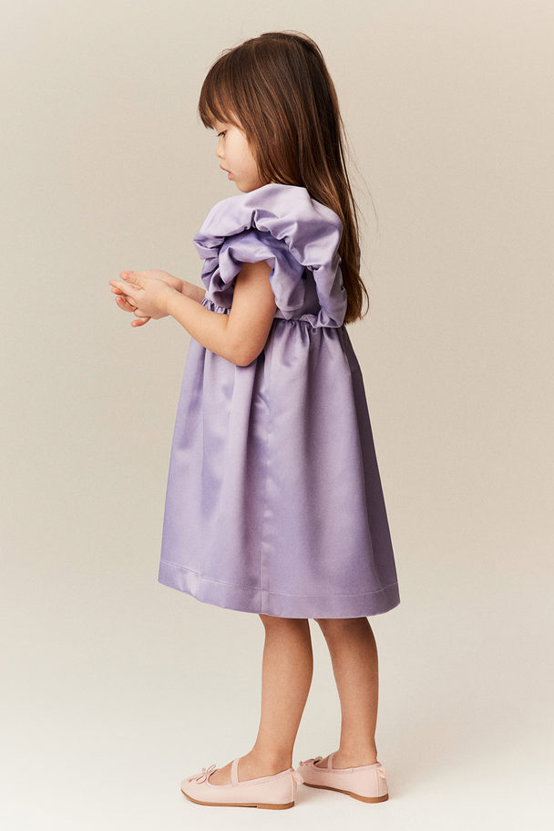 H&M Puff-sleeved Satin Dress Light Purple