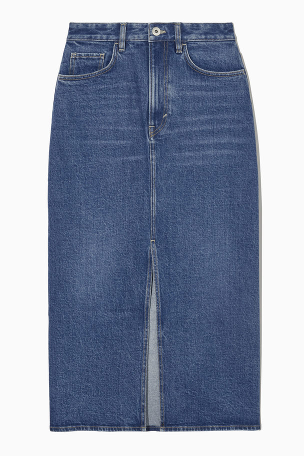 COS Front-slit Denim Midi Skirt Medium Blue
