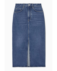 Front-slit Denim Midi Skirt Medium Blue