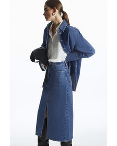 Front-slit Denim Midi Skirt Medium Blue