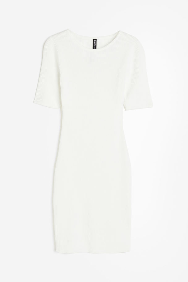 H&M Bodycon-Kleid in Rippstrick Cremefarben