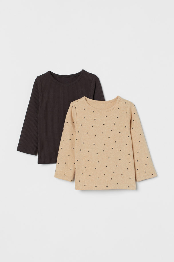 H&M 2-pack Ribbed Tops Dark Grey/spotted