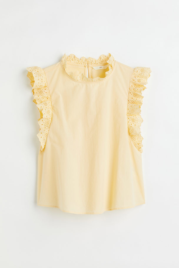 H&M Broderie Anglaise Frill-trimmed Blouse Light Yellow
