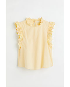 Broderie Anglaise Frill-trimmed Blouse Light Yellow