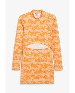 Printed Front Cut-out Dress Beige & Orange Print