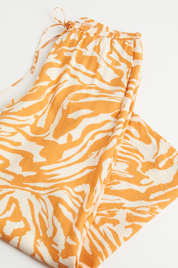 H&M Wide Satin Trousers Light Orange/patterned