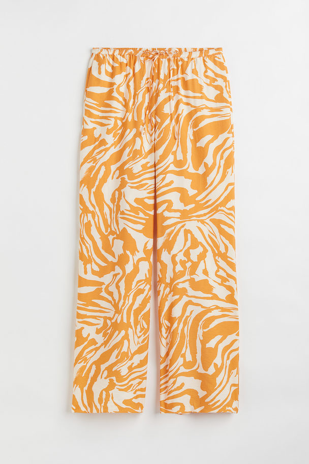 H&M Wide Satin Trousers Light Orange/patterned