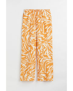 Wide Satin Trousers Light Orange/patterned