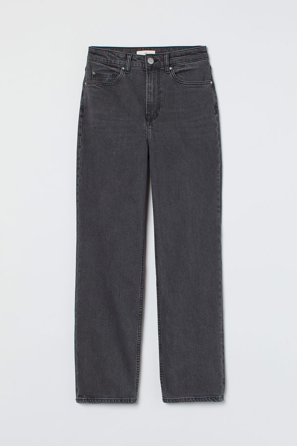 H&M Straight High Ankle Jeans Donkergrijs