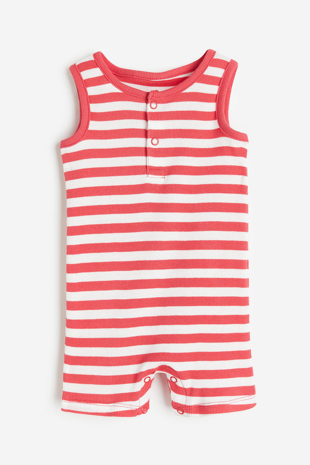 H&M Ribbed Romper Suit Red/striped