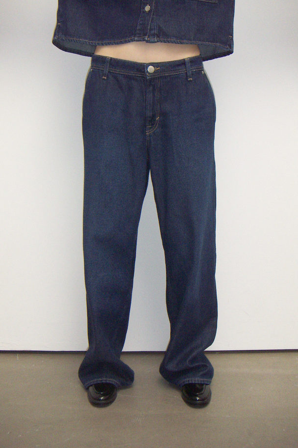 H&M Straight Regular Jeans Donker Denimblauw