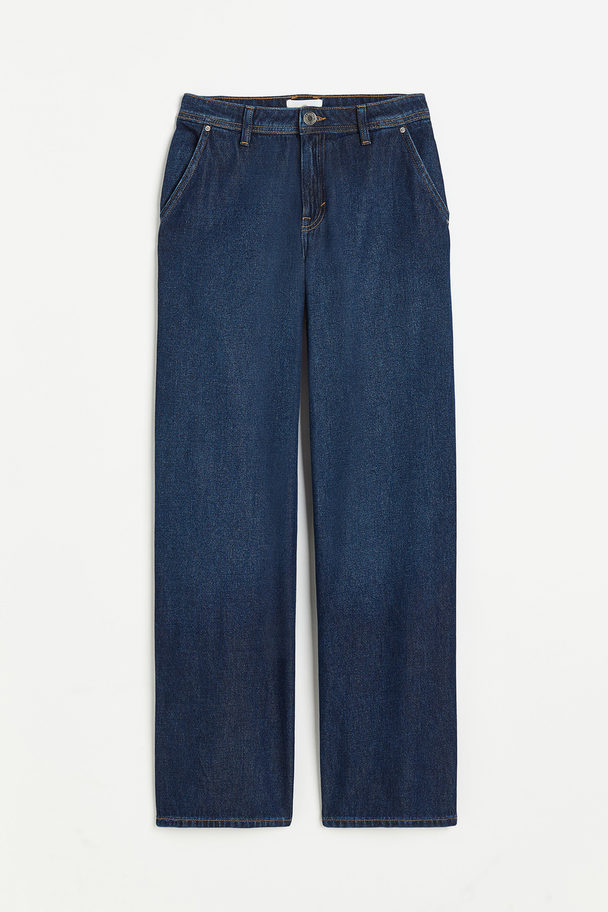 H&M Straight Regular Jeans Donker Denimblauw