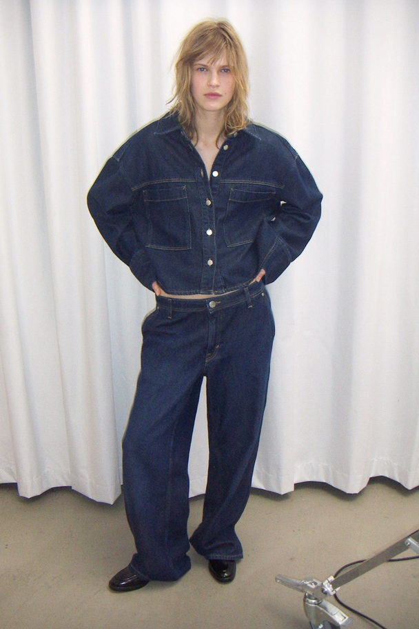 H&M Straight Regular Jeans Donker Denimblauw