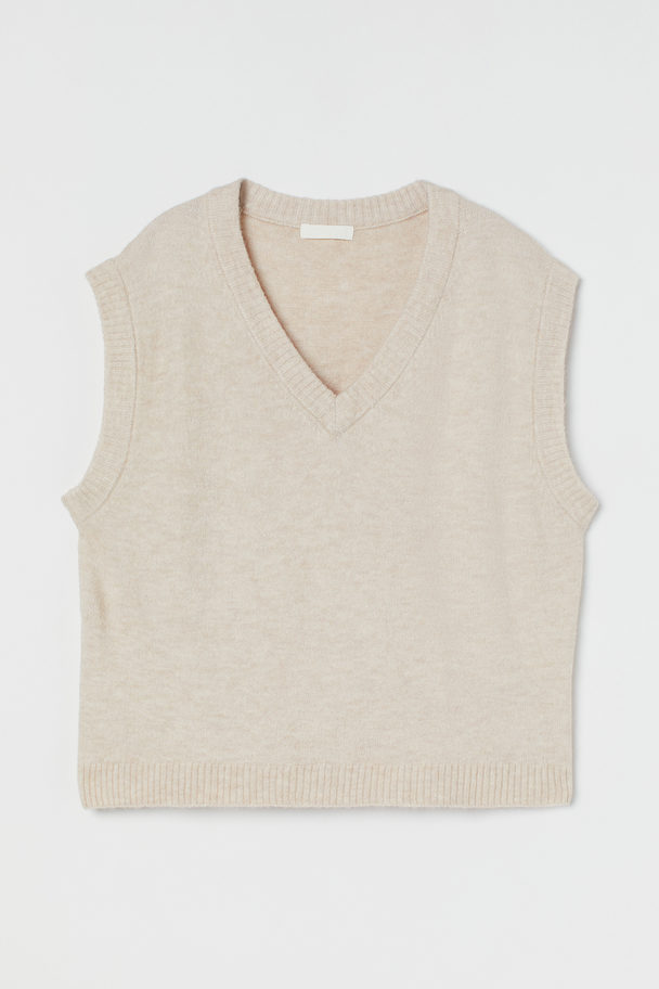 H&M V-neck Sweater Vest Light Beige Marl