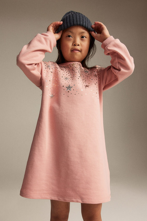 H&M Kleid mit Paillettendetails Mattrosa/Sterne