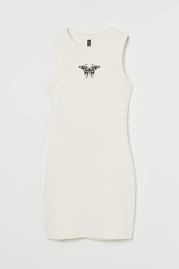 H&M Tanktop-Kleid mit Druck Weiß/Tribal Butterfly