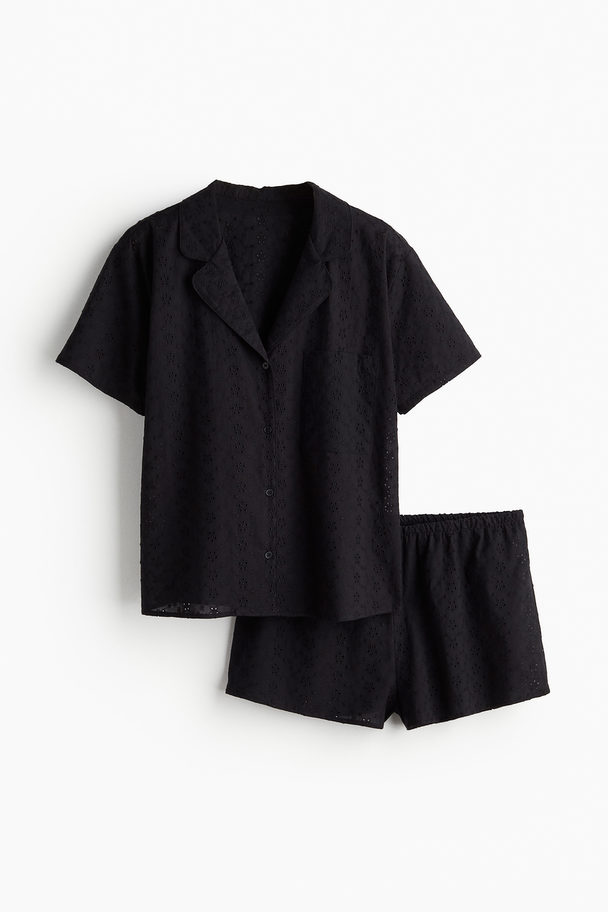 H&M Pyjama mit Broderie Anglaise Schwarz