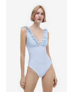Padded-cup Swimsuit Light Blue/striped