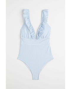 Padded-cup Swimsuit Light Blue/striped