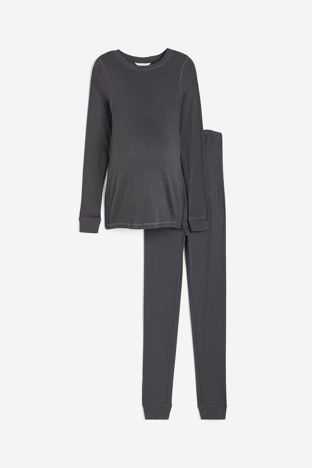 H&M Mama 2-piece Top And Trousers Set Dark Grey