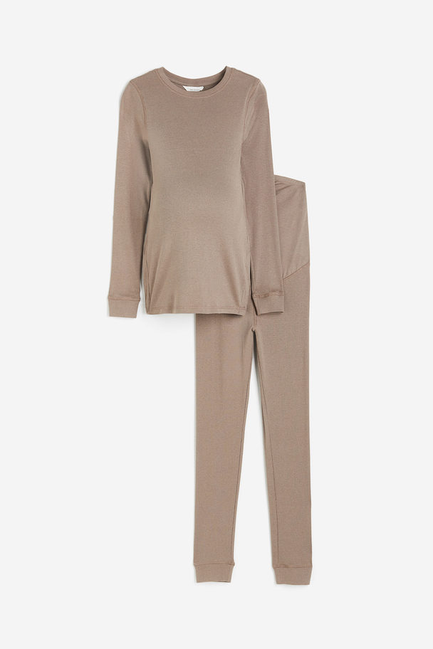 H&M Mama 2-piece Top And Trousers Set Greige