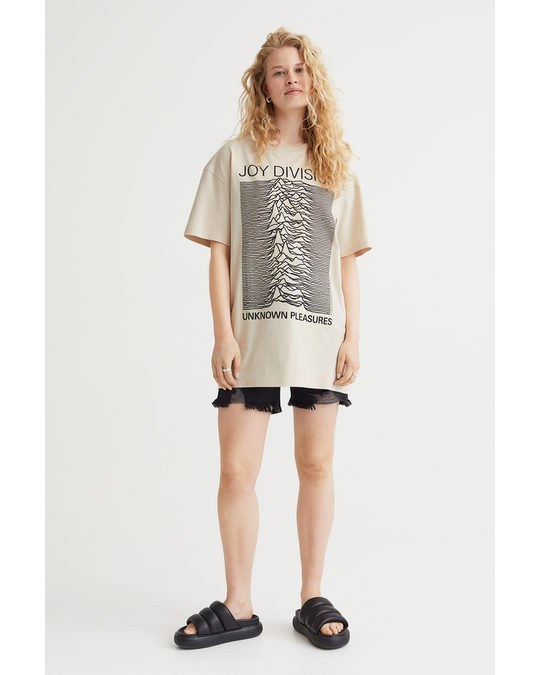 H&M Oversized Motif-detail T-shirt Light Beige/joy Division