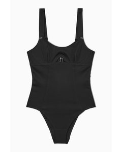 Cut-out Scoop-neck Swimsuit Black