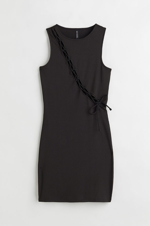 H&M Ribbed Lacing-detail Dress Black