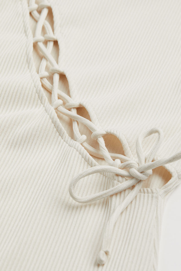 H&M Ribbed Lacing-detail Dress Cream