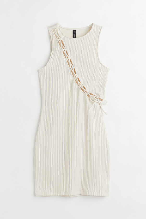 H&M Ribbed Lacing-detail Dress Cream